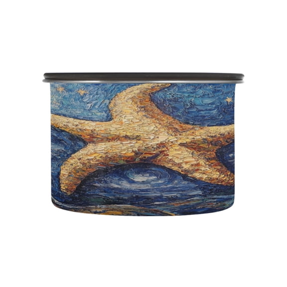 Wobogo Giant Starfish Oil Painting Food Storage Jars 304 Food Grade Stainless Steel Canisters With Vacuum Airtight Lids for Coffee Snacks Nuts Cereal 500ML