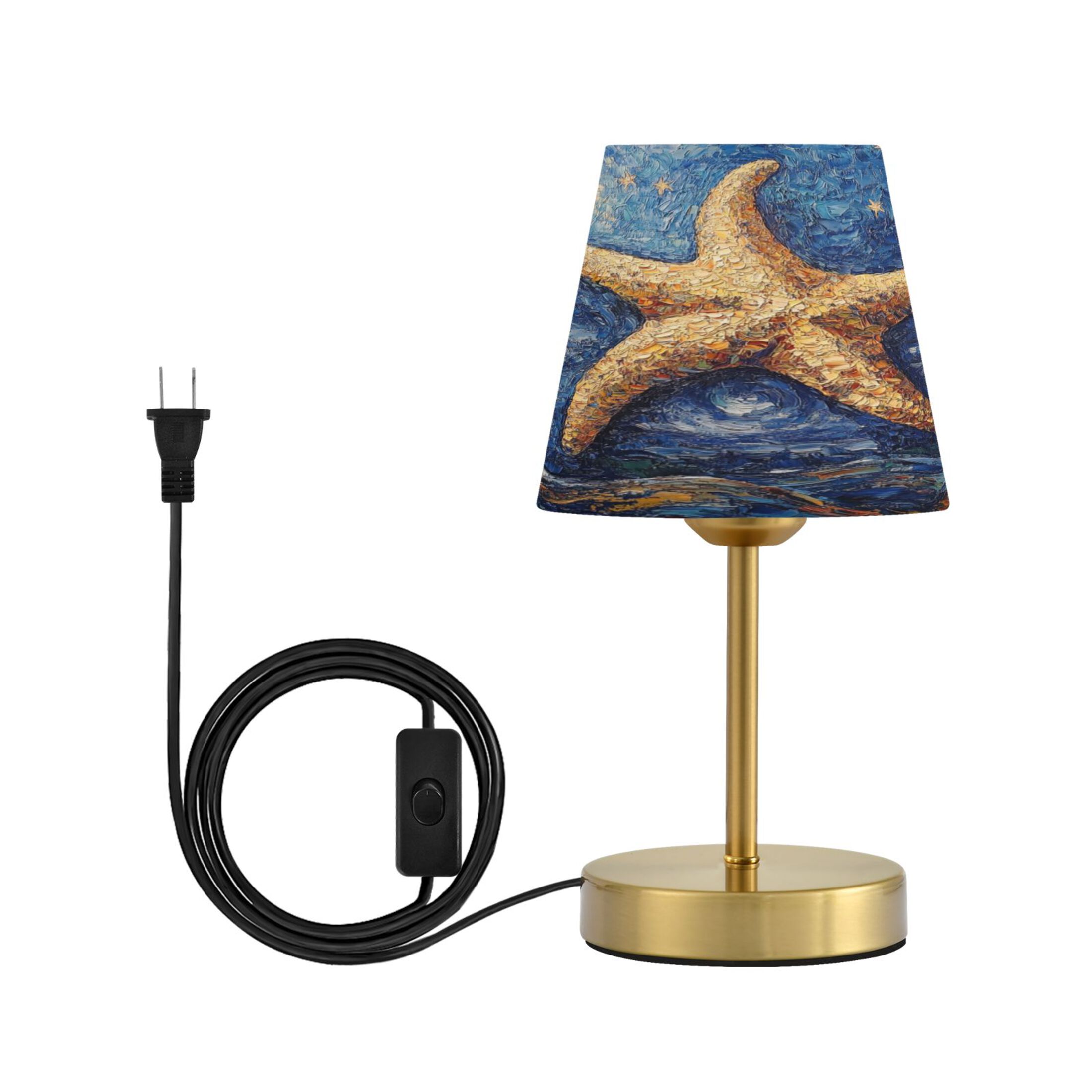 Wobogo Giant Starfish Oil Painting Table Lamps Three-channel Adjustable Lighted Antique Brass Metal Base Simple Modern Style for Bedroom Nightstands Living Room and Office