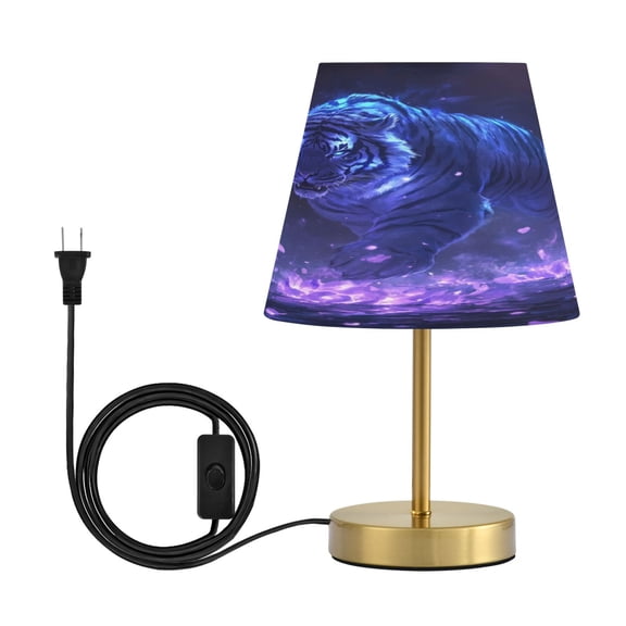 Wobogo Giant Tiger Purple Pattern Table Lamps Three-channel Adjustable Lighted Antique Brass Metal Base Simple Modern Style for Bedroom Nightstands Living Room and Office