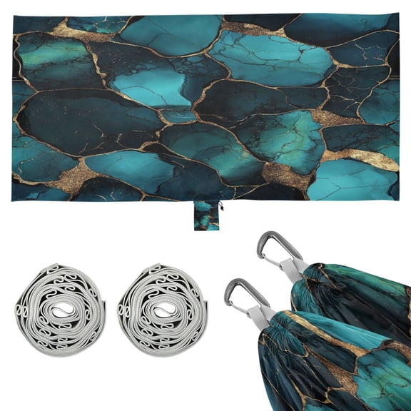 Wobogo Gild Dark Green Marble Camping Hammocks 330 lb Capacity with Tree Straps and Hanging Pockets for Outside Hiking Beach Backpack Travel