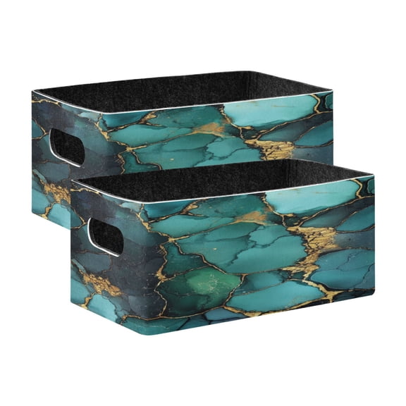 Wobogo Gild Dark Green Marbles Decorative Folding Storage Basket Set of 2 for Desktop Bedroom Living Room Dressing Table