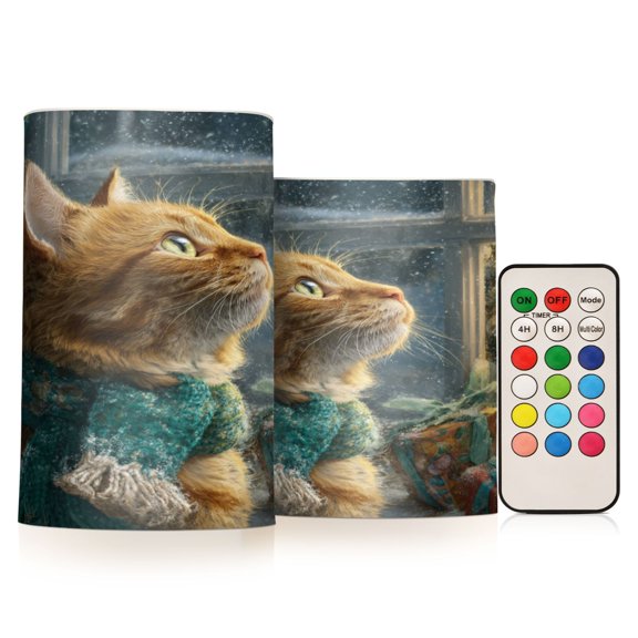 Wobogo Ginger Cat Combo Flameless Flickering Candle Light with Remote Control and Timer for Romantic Atmosphere