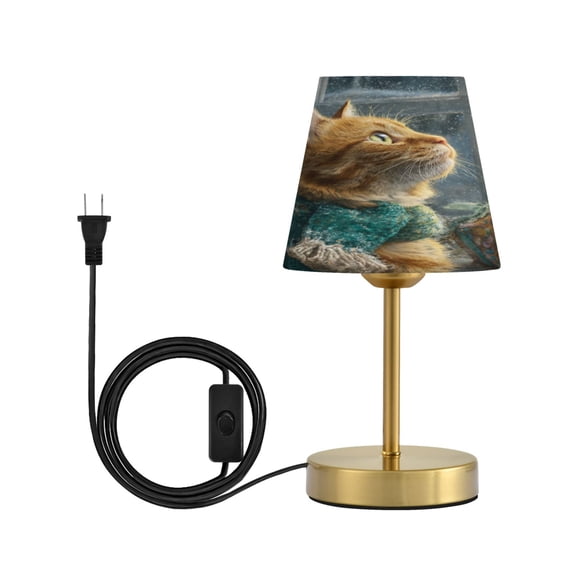 Wobogo Ginger Cat Table Lamps Three-channel Adjustable Lighted Antique Brass Metal Base Simple Modern Style for Bedroom Nightstands Living Room and Office