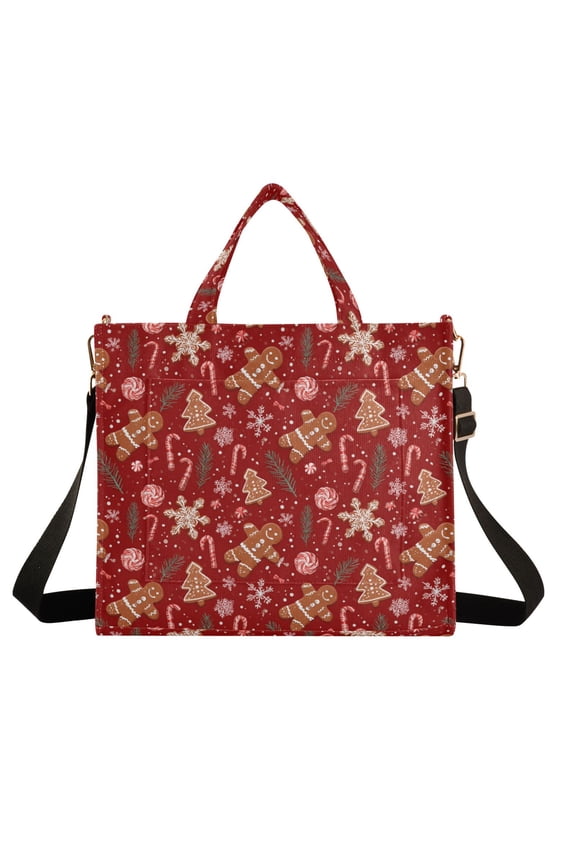 Wobogo Gingerbread Cookies and Candy Cane Corduroy Tote Bag for Women Travel Crossbody Bag Purse Women Shoulder Bags Work Handbags Daily Commuter Bag 10.2×9inch