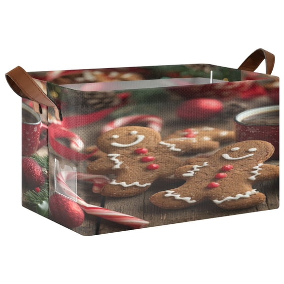 Wobogo Gingerbread Cookies Storage Basket 16.9×11.4×10in Collapsible Oversized with Metal Iron Frame