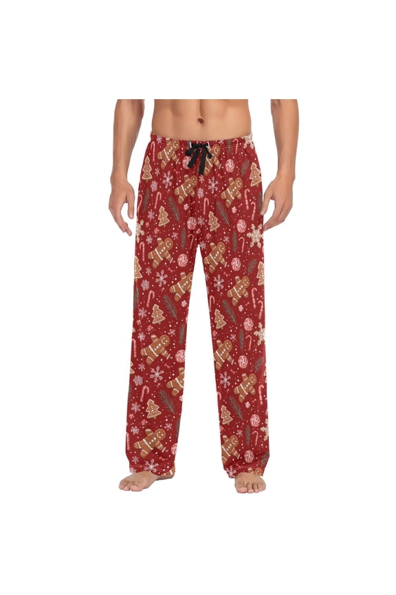 Wobogo Gingerbread Cookies and Candy Cane Pajama Pants For Men Men's Separate Bottoms Lounge Pants