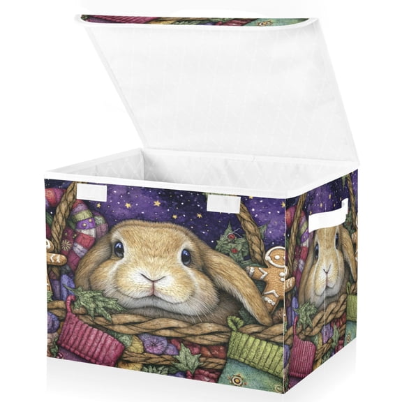 Wobogo Gingerbread Rabbit Large Collapsible Storage Box Flip Lid Fabric Decorative Organizer Container Basket with Handles 16.512.611.8in