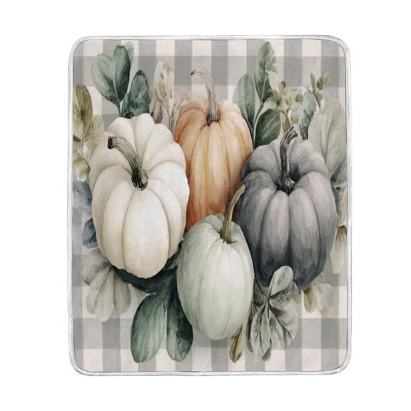 Wobogo Gingham Pumpkins Flannel Fleece Bed Blanket as Bedspread Coverlet Sofa blankets (80x60in) Soft Lightweight Warm and Cozy