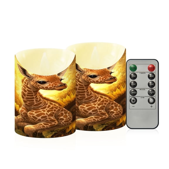 Wobogo Giraffe Sunflower Illustration Flameless Candles with Remote Battery Operated Flickering LED Candles with Timer 2/4/6/8H Small Size