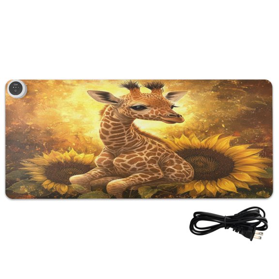 Wobogo Giraffe Sunflower Illustration Heated Mouse Pad With 3 Heating Levels and 3-hour Auto Shut-Off Protection Ideal for Computer Keyboards Home Office Hand-warming Essential