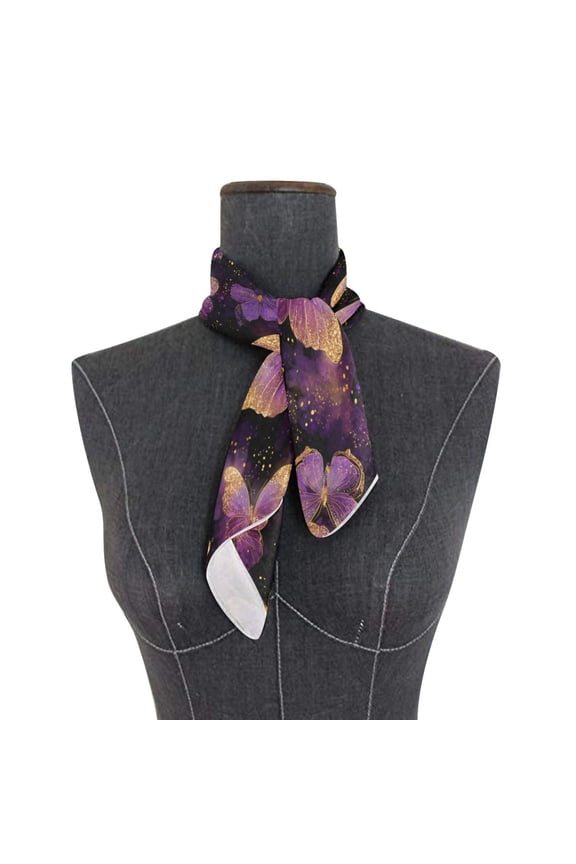 Wobogo Glowing Purple Butterfly Square Scarf 23.62 x 23.62 In Lightweight Polyester Silk-Feel Neck Scarf for Women Fashion Head Scarf Hair Wrap Bandana