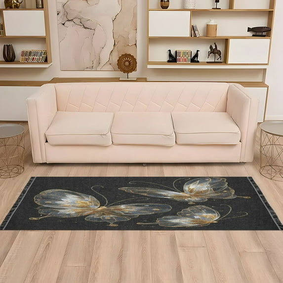 Wobogo Gold Transparent Butterfly Bedside Long Rug Delicate and Soft Modern Indoor Area Decor Non Slip Carpet for Bed Room Corridor Entrance Balcony