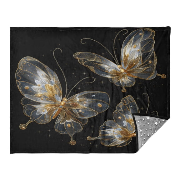 Wobogo Gold Transparent Butterfly Flannel Blanket Fluorescent Effect in The Dark Four Seasons of Comfortable and Soft Skin Friendly Sheet 7055in