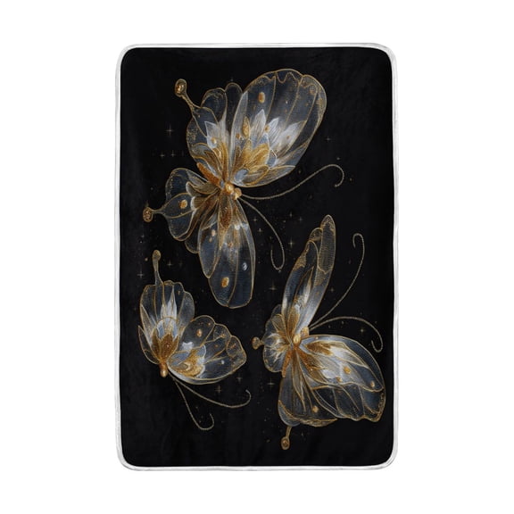 Wobogo Gold Transparent Butterfly Flannel Fleece Bed Blanket as Bedspread Coverlet Sofa Blankets (90x60in) Soft Lightweight Warm and Cozy