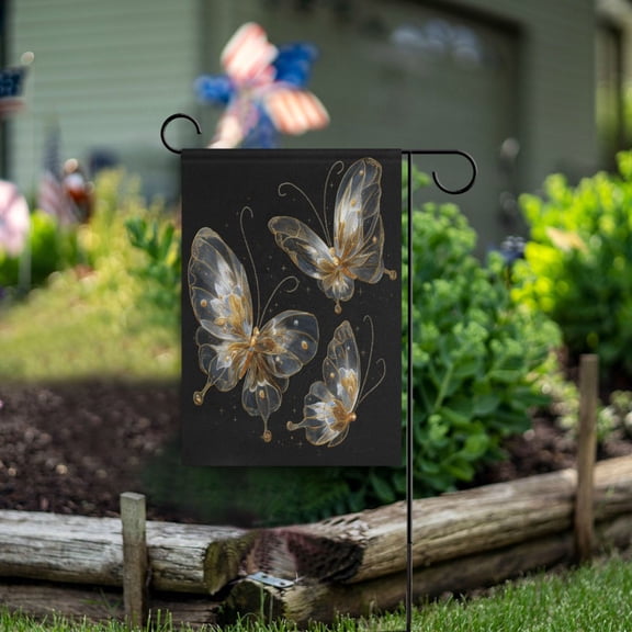 Wobogo Gold Transparent Butterfly Garden Flag 12×18 Inch Double Sided For Outdoor Yard Decoration