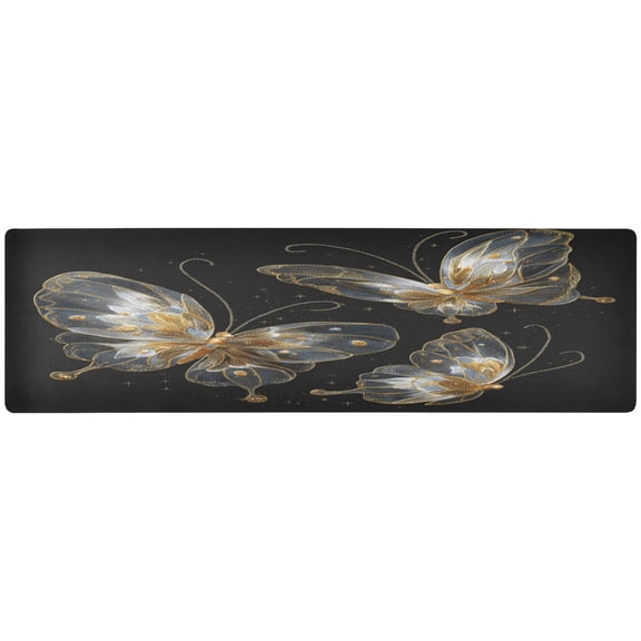Wobogo Gold Transparent Butterfly Long Dining Table Decor Trivet Heat Resistant Silicone Mat for Coffee Maker Air Fryer Non Slip Desk Pad