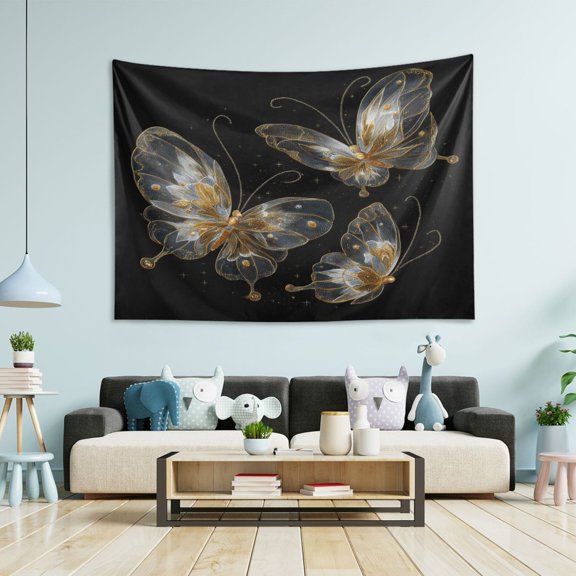 Wobogo Gold Transparent Butterfly Tapestry 60×40in Home Living Room Bedroom Wall Hanging Ornaments