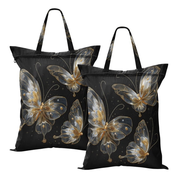 Wobogo Gold Transparent Butterfly Travel Laundry Bag Dirty Clothes Organizer Top Handle Strap Design Suitable for Beach Camping Dormitory Bathrooms