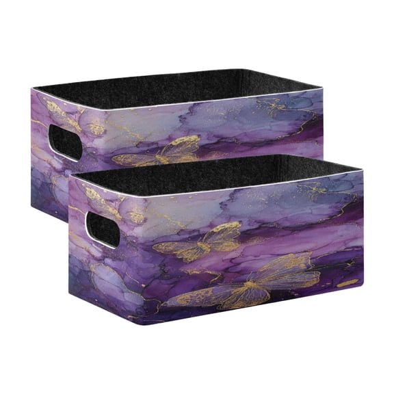 Wobogo Gold Trimmed Butterfly Decorative Folding Storage Basket Felt Organizer Bin for Toys, Clothes, Desk