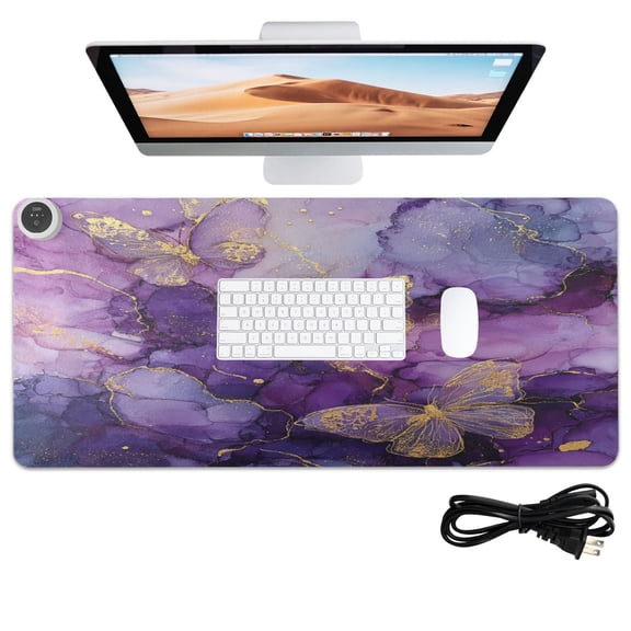 Wobogo Gold Trimmed Butterfly Heated Mouse Pad With 3 Heating Levels and 3-hour Auto Shut-Off Protection Ideal for Computer Keyboards Home Office Hand-warming Essential