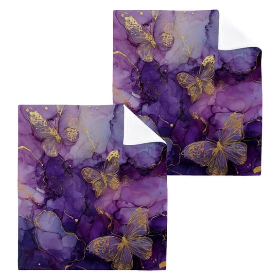 Wobogo Gold Trimmed Butterfly Square Cotton Towel Set of 2 Soft and Skin-friendly with Good Absorbency 12×12in