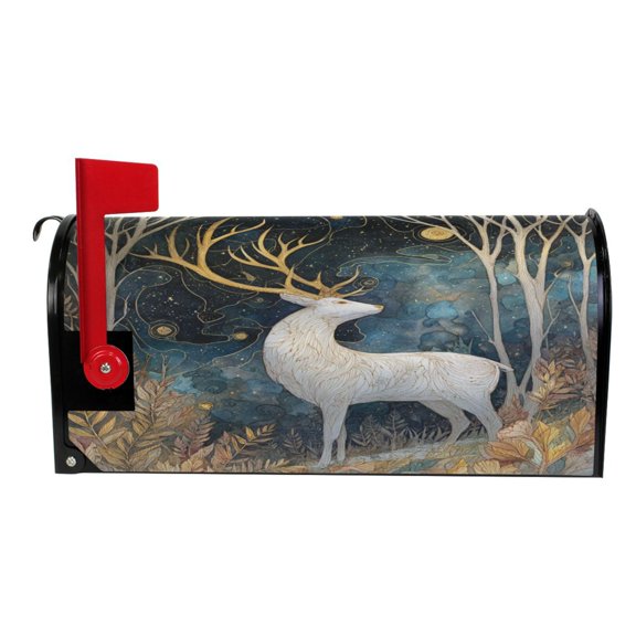 Wobogo Golden Antlered Deer Mailbox Cover Magnetic for Garden Yard Home Decor Standard Size 25.4×20.78in