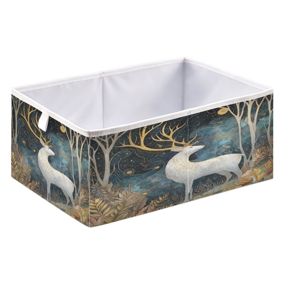 Wobogo Golden Antlered Deer Storage Basket Foldable Easy to Clean Durable with Hollow Support Plate with Handle 15.75x10.63x6.96in