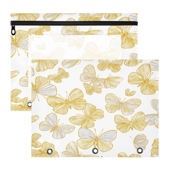 Wobogo Golden Butterfly Floral Zipper Document Bag Set 2 Pack Waterproof File Folder Pouch for School & Office, 12.29.45in