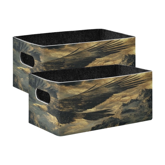 Wobogo Golden Eagle Decorative Folding Storage Basket Set of 2 for Desktop Bedroom Living Room Dressing Table