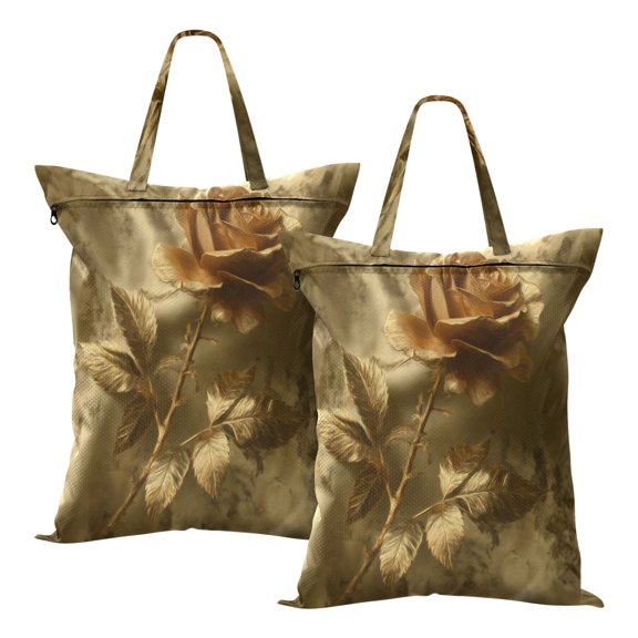 Wobogo Golden Flower Travel Laundry Bag Dirty Clothes Organizer Top Handle Strap Design Suitable for Beach Camping Dormitory Bathrooms