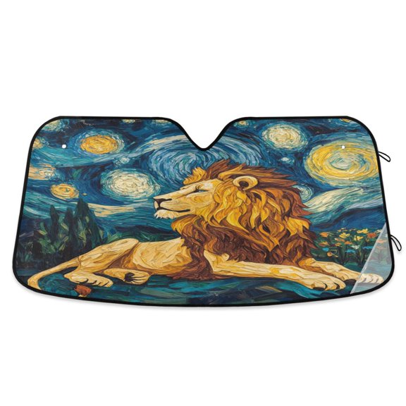Wobogo Golden Lion King Car Windshield Sunshades Autopilot Lightweight Accordion Sun Visor 55×27.6in