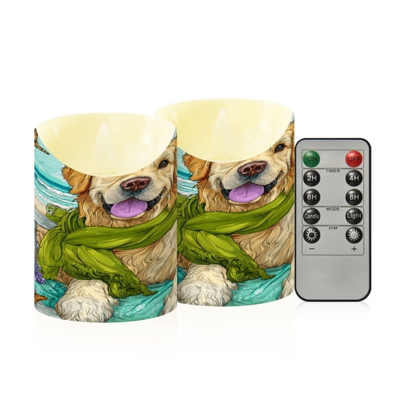 Wobogo Golden Retriever Flameless Candles with Remote Battery Operated Flickering LED Candles with Timer 2/4/6/8H Small Size