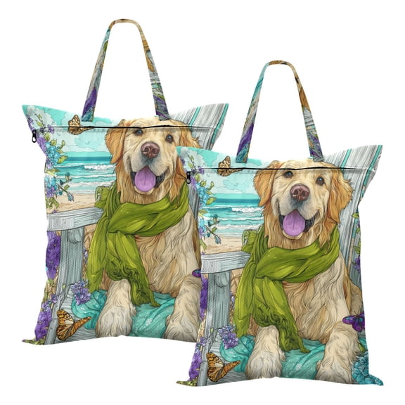 Wobogo Golden Retriever Travel Laundry Bag Dirty Clothes Organizer Top Handle Strap Design Suitable for Beach Camping Dormitory Bathrooms