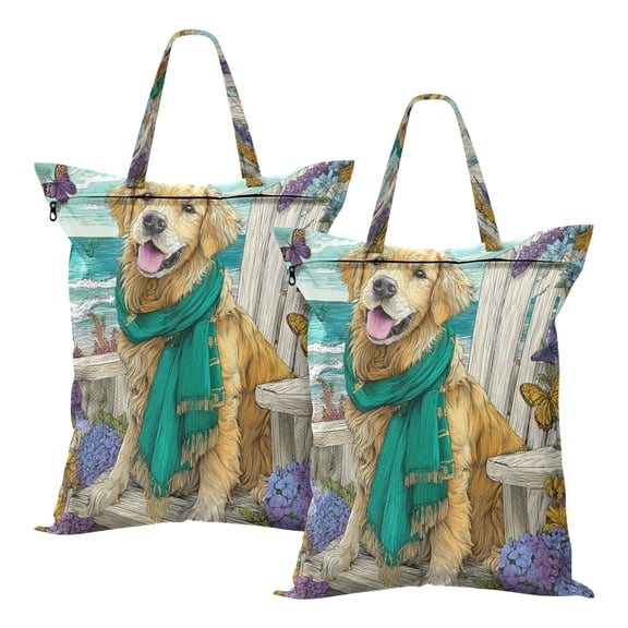 Wobogo Golden Retrievers Travel Laundry Bag Dirty Clothes Organizer Top Handle Strap Design Suitable for Beach Camping Dormitory Bathrooms