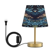 Wobogo Golden Winged Crow Pattern Table Lamps Three-channel Adjustable Lighted Antique Brass Metal Base Simple Modern Style for Bedroom Nightstands Living Room and Office