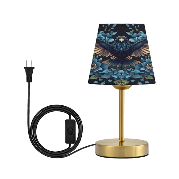 Wobogo Golden Winged Crow Pattern Table Lamps Three-channel Adjustable Lighted Antique Brass Metal Base Simple Modern Style for Bedroom Nightstands Living Room and Office