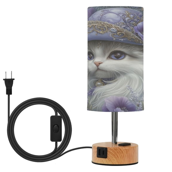 Wobogo Gorgeous Persian Cat Bedside Lamp Touch Control Table Lamp with USB A+C Charging Ports & AC Outlet 3-Way Dimmable Nightstand Lamp with Linen Fabric Shade for Bedroom Living Room
