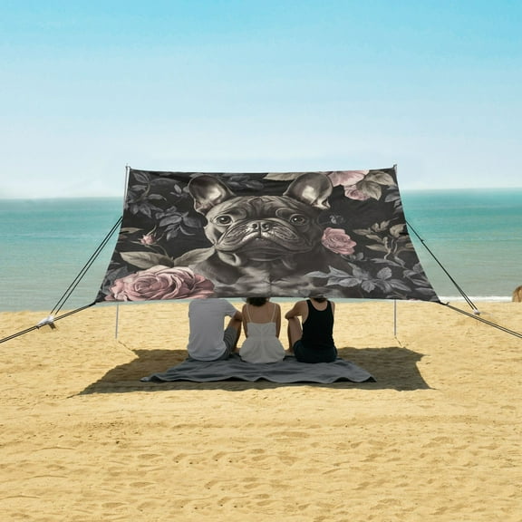 Wobogo Gotland Ros Bulldog Pattern Beach Tent Camping Sun Shelter 110 x 125in UPF50+ Outdoor Shade for Trips Fishing Picnics