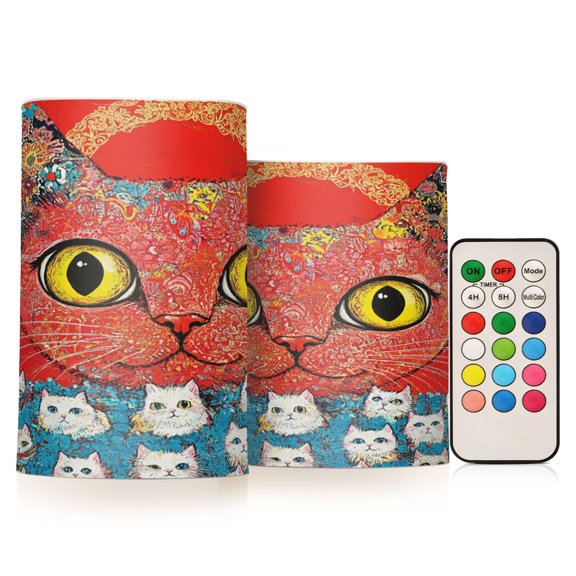 Wobogo Graffiti Cat Combo Flameless Flickering Candle Light with Remote Control and Timer for Romantic Atmosphere