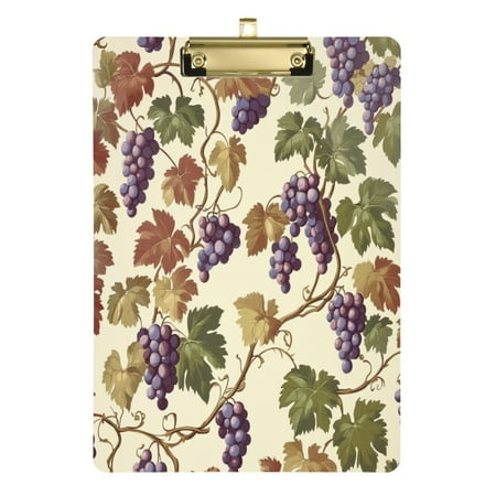 Wobogo Grape Seamless Picture Acrylic A4 Clipboards Gold Clip Stardard Size 9×12.5in Office Decorative for Students Workers