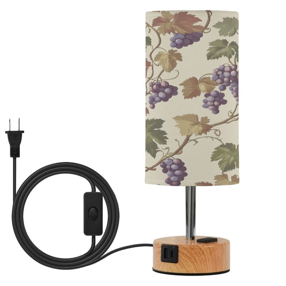 Wobogo Grape Seamless Picture Bedside Lamp Touch Control Table Lamp with USB A+C Charging Ports & AC Outlet 3-Way Dimmable Nightstand Lamp with Linen Fabric Shade for Bedroom Living Room