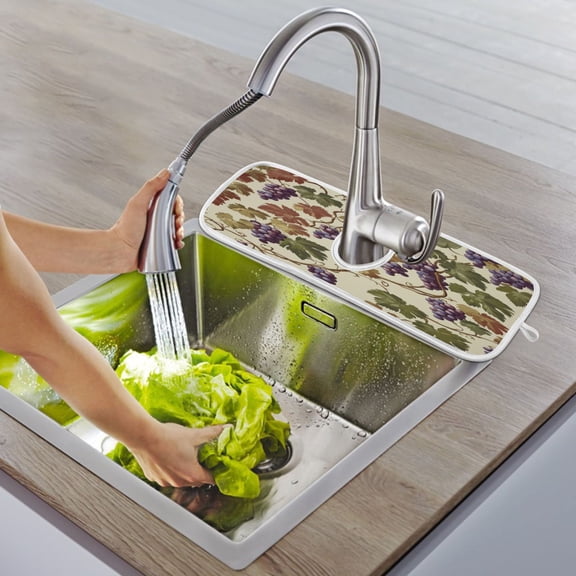 Wobogo Grape Seamless Picture Faucet Drying Mat Set of 2 Sponge Material Absorbs Water Quickly Kitchen Sink Countertop Splash Guard 14×5.5in