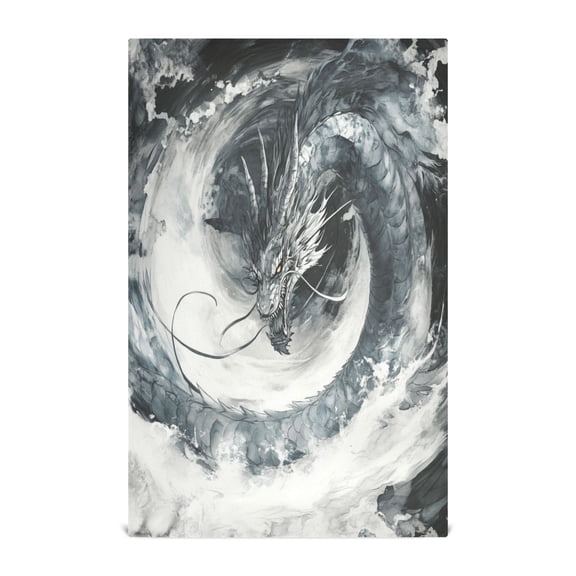 Wobogo Gray Dragon Kitchen Towel 4 Piece Large Cotton Dishcloth Premium Absorbency Set with Hanging Loop