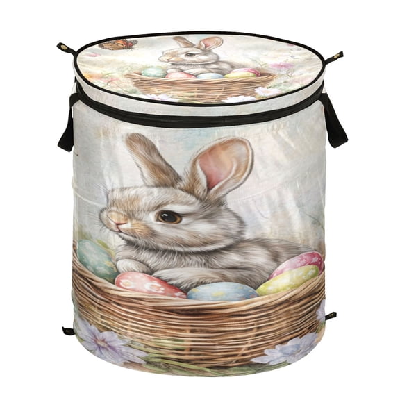 Wobogo Gray Easter Rabbit Foldable Laundry Baskets with Carry Handle Zipper Closure Travel Bathroom College Dorm Essentials