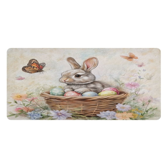 Wobogo Gray Easter Rabbit Gaming Mouse Pad Non-slip Leather Desk Mat Water Resist Keyboard Pad for Gamer Office 16.5×35.4in