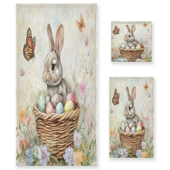 Wobogo Gray Easter Rabbit Ultra Soft 3 Pack Cotton Towel Set Includes 1 Bath Towel 1 Face Towel and 1 Washcloth for Everyday Use Lightweight and Compact
