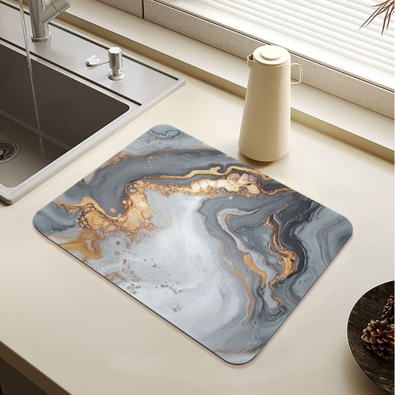 Wobogo Gray Gilt Patterns Dish Drying Mats Diatomaceous Earth Super Absorbent Non-slip Rubber Sole 23.6×19.7in