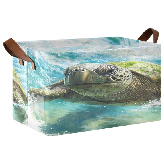Wobogo Great Turtle Storage Basket 16.9×11.4×10in Collapsible Oversized with Metal Iron Frame