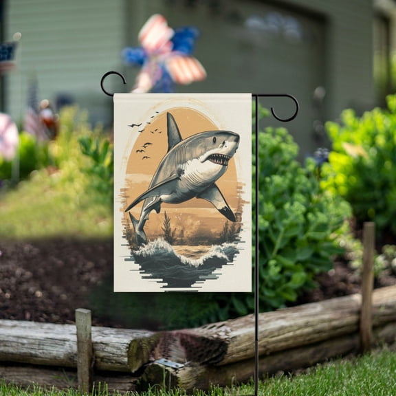 Wobogo Great White Shark on The Oceans Illustration Garden Flag 12×18 Inch Double Sided For Outdoor Yard Decoration