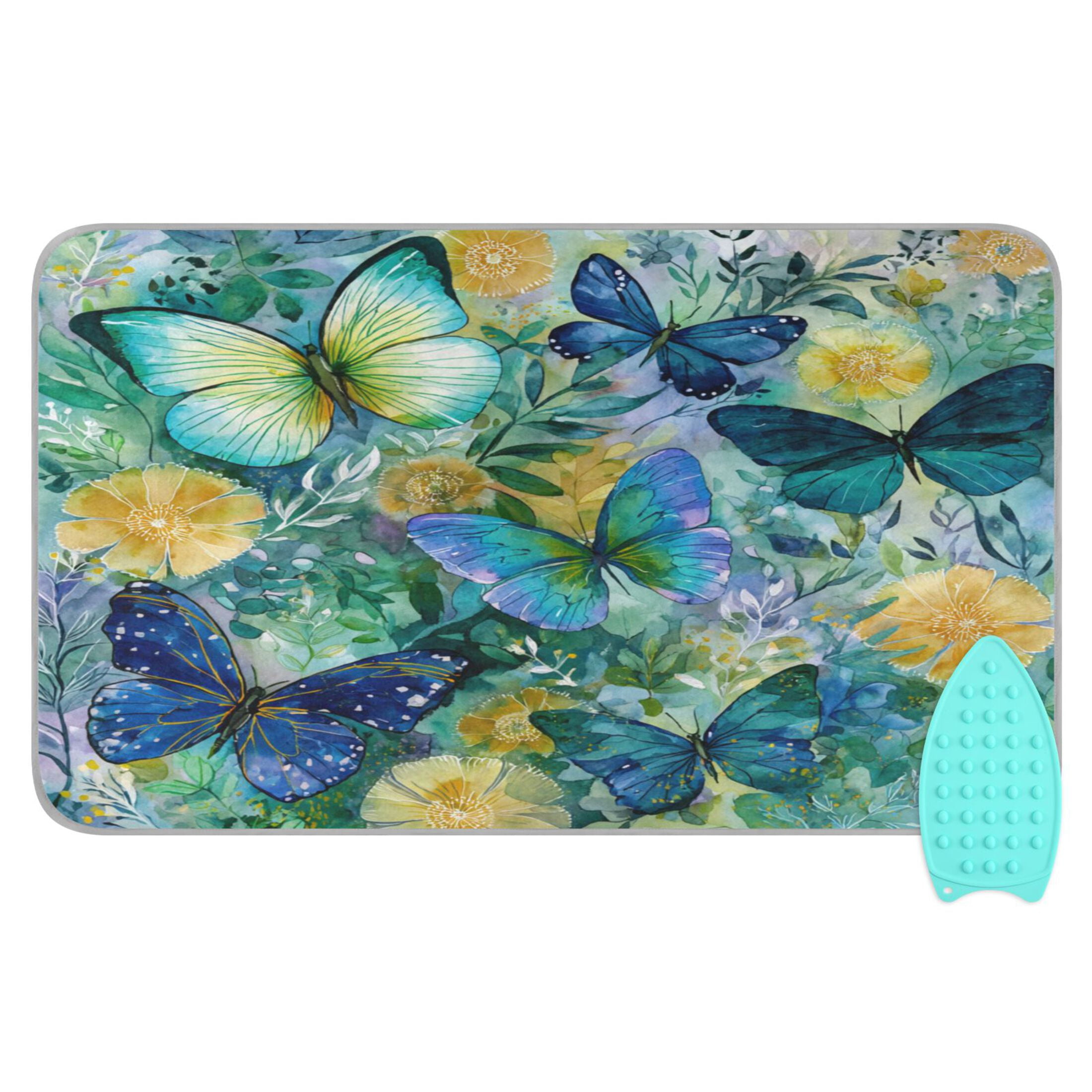 Wobogo Green Butterfly Ironing Mat Blanket Quilted Washer Dryer Heat Resistant Pad Foldable for Easy Storage
